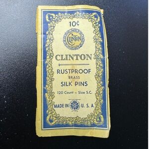 Vintage Clinton Rustproof Brass Silk Pins 120 Count Size SC Made in USA Sewing